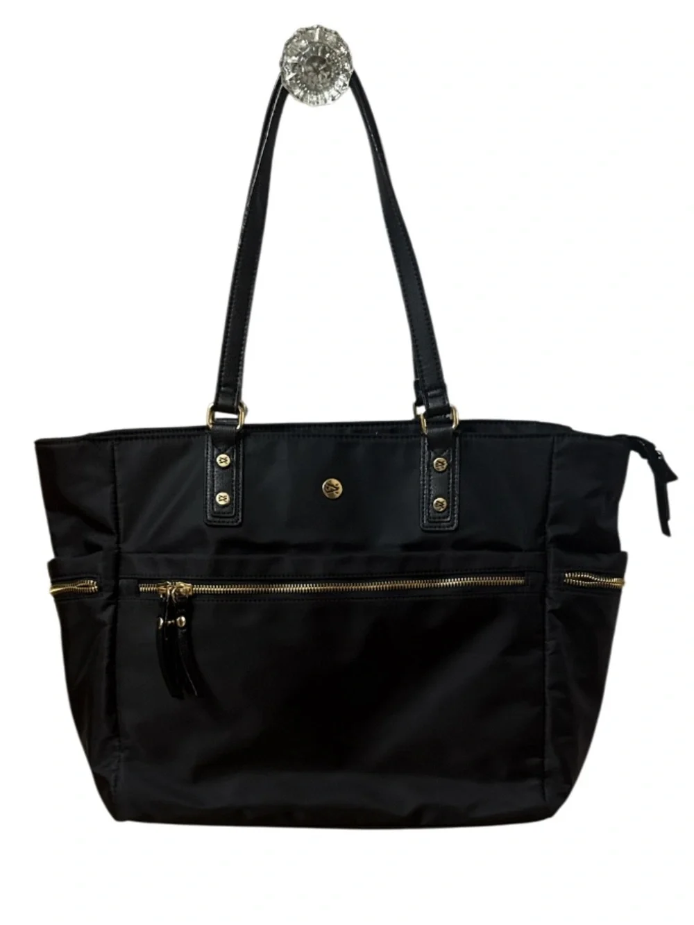 Travanti Black Nylon Tote with Gold Accents Work Travel Laptop Bag